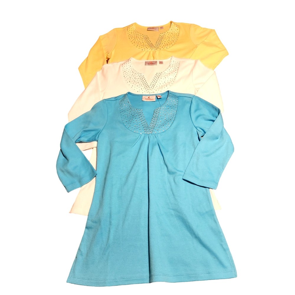 Lot of 3 Quacker Factory Tshirts Split V-Neck w/ Rhinestones Womens XXS
